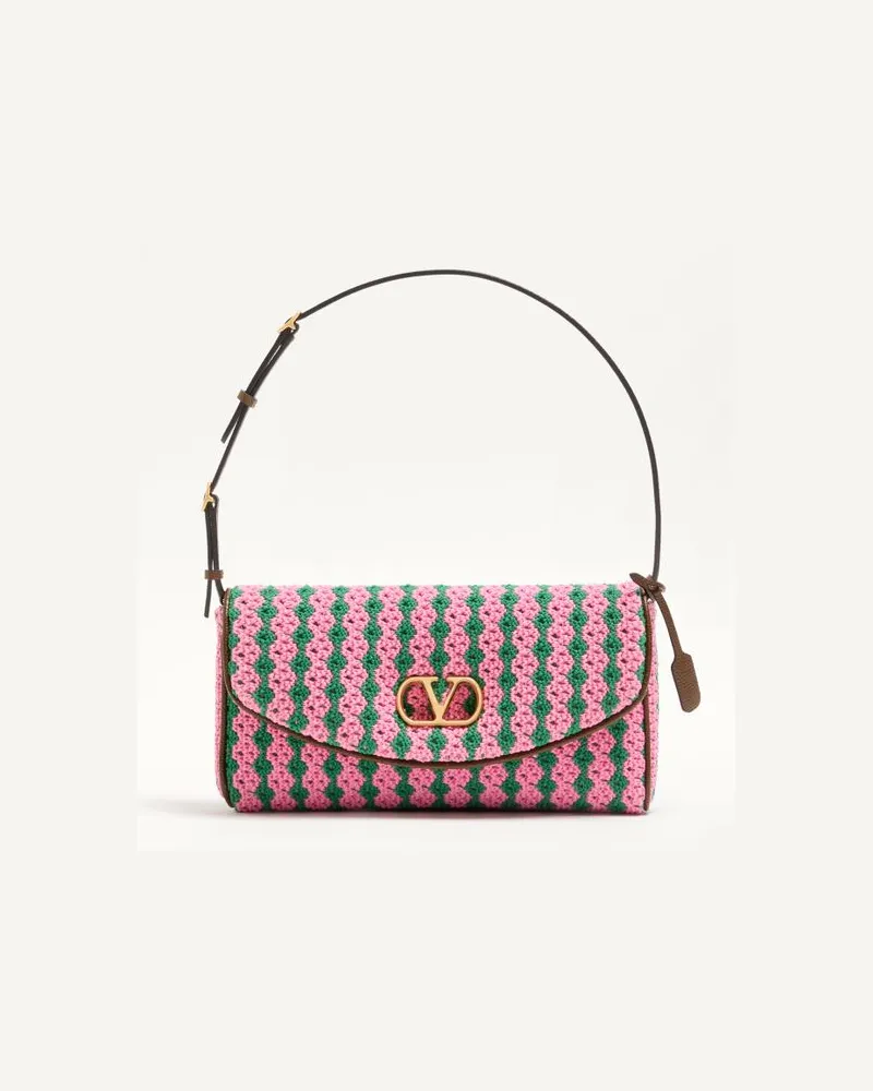 Valentino Garavani Borsa A Spalla Piccola Valentino Garavani DeVain In Tessuto Crochet Donna ROSA/VERDE Rosa