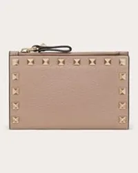 Valentino Garavani PORTACARTE CON ZIP ROCKSTUD IN VITELLO GRANATO Donna POUDRE Poudre