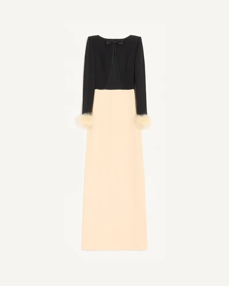 Valentino Garavani Abito Lungo In Cady Couture Con Piume Donna NERO/BETULLA Nero