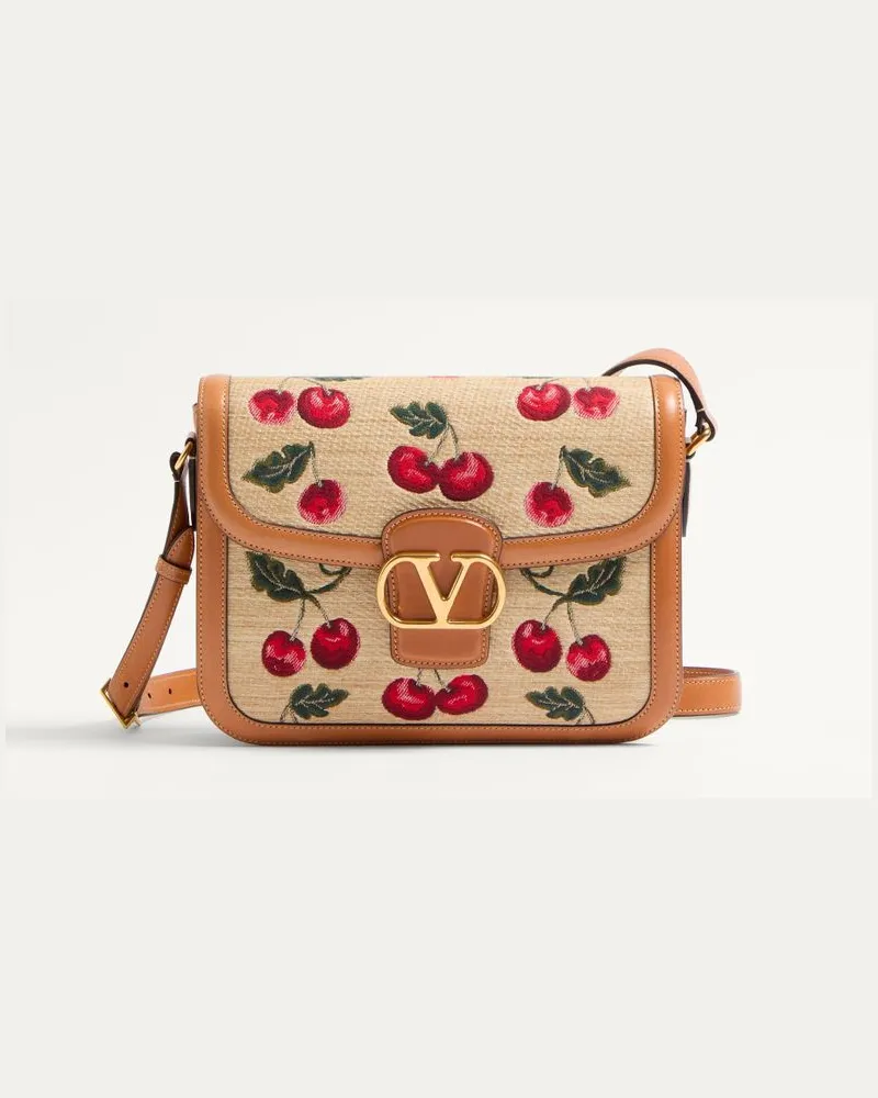 Valentino Garavani Borsa A Spalla Valentino Garavani 9To5 In Rafia Jacquard Con Motivo Cherryfic Donna NATURALE/ROSSO Naturale