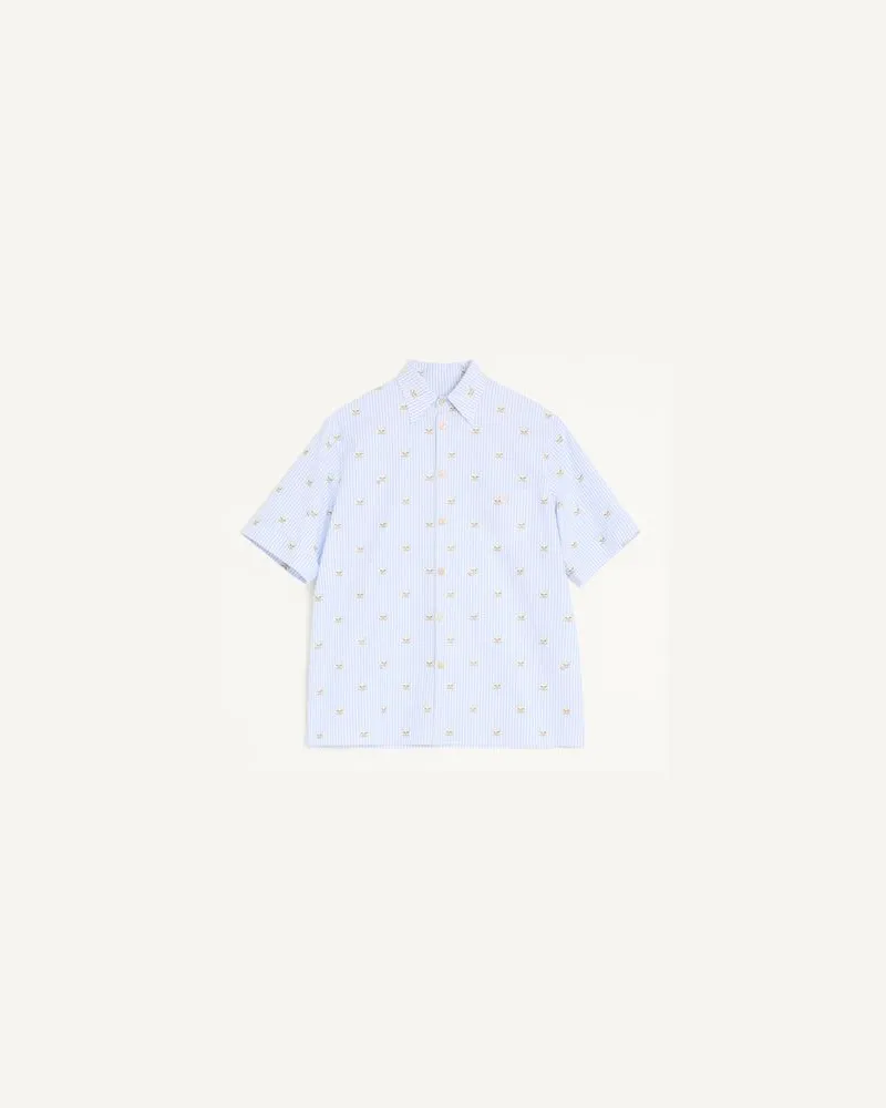 Valentino Garavani Camicia Valentino In Cotone Oxford Con Stampa Le Chat De La Maison Uomo AZZURRO/BIANCO 41 