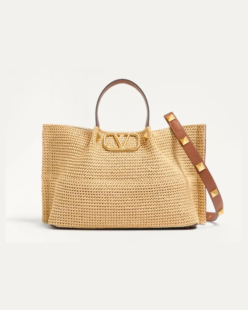 Valentino Garavani Borsa Shopping Media In Rafia Donna SELLERIA/NATURALE/ROUGE PUR Selleria