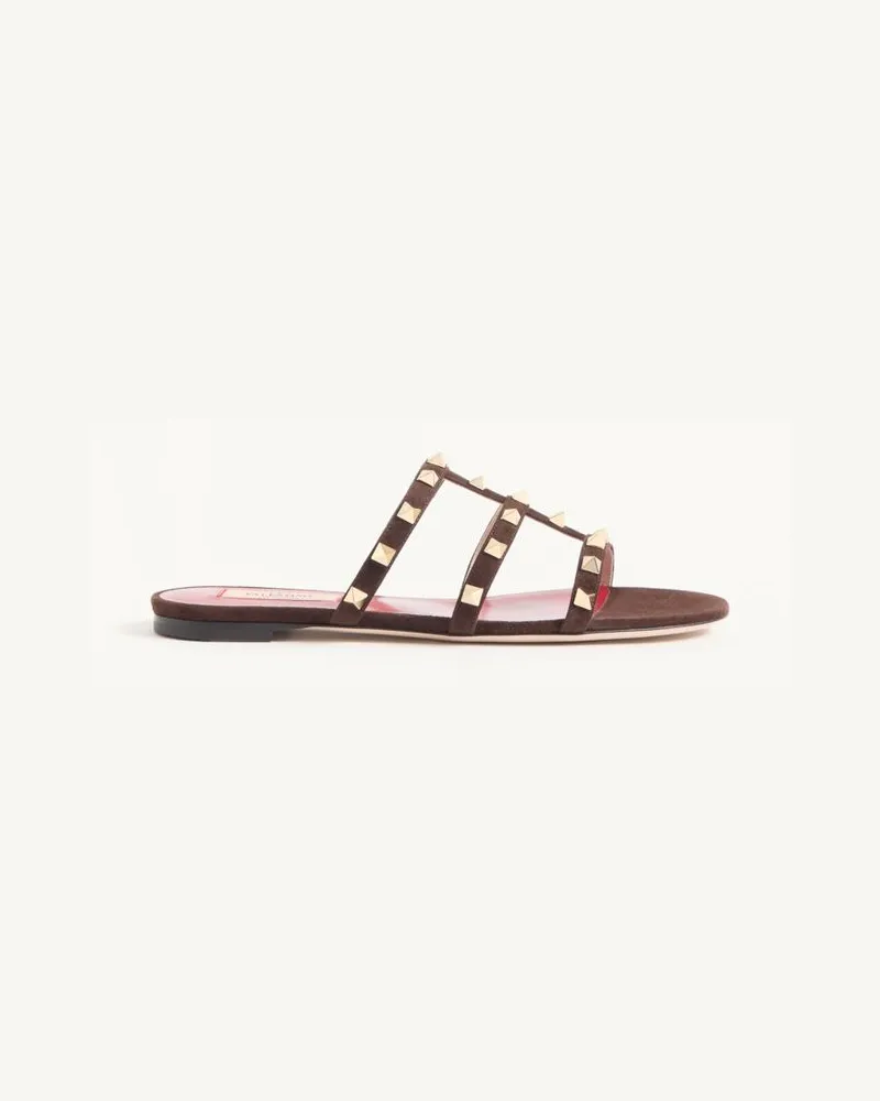 Valentino Garavani Sandalo Slide Rockstud In Camoscio 05mm Donna EBANO Ebano
