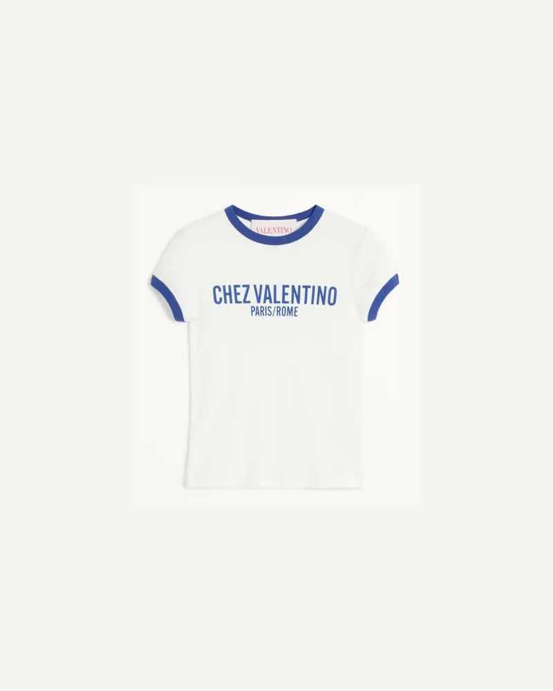 Valentino Garavani T-Shirt In Cotton Jersey Donna AVORIO/BLU ELETTRICO Avorio
