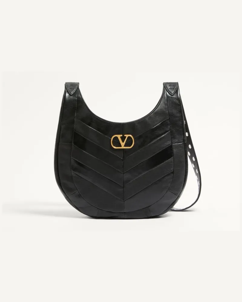 Valentino Garavani Borsa Hobo Piccola Valentino Garavani Hoboho In Nappa Motivo Chevron Donna NERO Nero