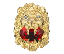 Anello testa di leone con cristallo