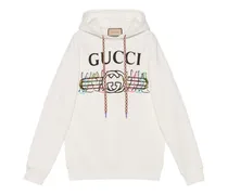 Gucci Felpa in cotone con cappuccio e stampa conigli con logo Bianco