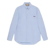 Gucci Camicia in cotone a righe con logo Blu