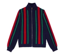 Gucci Bomber in maglia di lana con nastro Web verticale Blu
