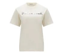 Camicia con logo in paillette, Donna, Bianco, Taglia: S
