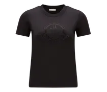 T-shirt con logo cristalli, Donna, Nero, Taglia: XS