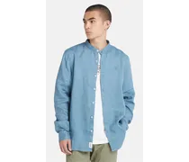 Camicia In Lino Con Colletto Alla Coreana Mill River Da Uomo In Blu Blu
