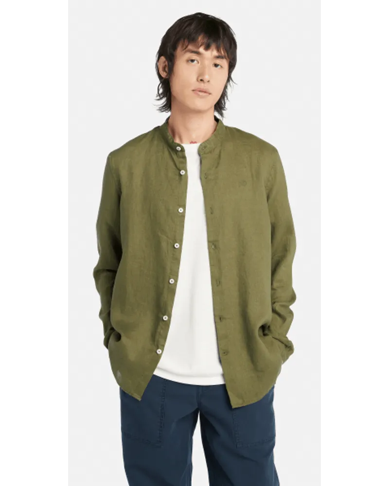 Timberland Camicia in Lino con Colletto alla Coreana Mill Brook da Uomo in verde, Uomo, verde, Taglia Verde