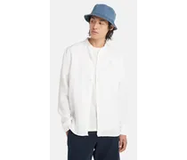 Camicia In Lino Con Colletto Alla Coreana Mill Brook Da Uomo In Bianco Bianco