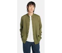 Camicia In Lino Con Colletto Alla Coreana Mill Brook Da Uomo In Verde Verde