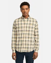 Timberland Camicia a Quadri in Popeline Elasticizzato da Uomo in beige, Uomo, beige, Taglia Beige