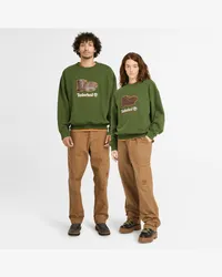 Timberland Felpa Girocollo Box Fit Badge All Gender in verde scuro, verde, Taglia: XXS 