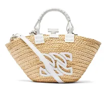 Panarea Mini Raffia Basket Bag - Donna Borse Natur And White