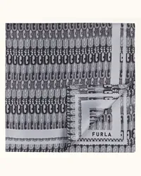 Furla Tortona Sciarpa Nero Nero Twill Di Seta Con Stampa Arco Donna Nero