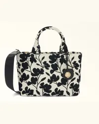 Furla Alissa Borsa Shopping Toni Marshmallow Bianco Tessuto In Jacquard Con Fiori Di Acalypha Hispida Goffrati + Tracolla Jacquard Donna Bianco