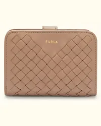 Furla Gerla Portafoglio Compatto Greige Grigio Pelle Nappa Intrecciata Donna Grigio