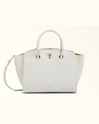 Furla Genesi Borsa Shopping Marshmallow Bianco Pelle Di Vitello Morbida + Pelle Di Vitello Granata Donna Bianco