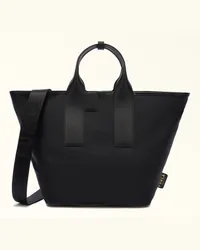 Furla Piuma Borsa Shopping Nero Nero Tessuto Di Nylon Color-block Riciclato + Pelle Stampata Donna Nero