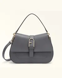 Furla Flow Borsa A Mano Soil Grigio Scuro Pelle Di Vitello Claris Lux Donna Grigio