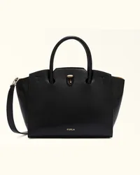 Furla Genesi Borsa Shopping Nero Nero Pelle Di Vitello Morbida + Pelle Di Vitello Granata Donna Nero