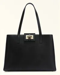 Furla 1927 Borsa Shopping Nero Nero Pelle Stampata Donna Nero