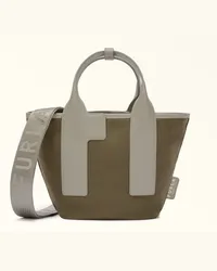 Furla Piuma Borsa Shopping Sage Verde Tessuto Di Nylon Color-block Riciclato + Pelle Stampata Donna Verde