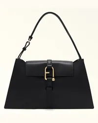 Furla Nuvola Borsa A Spalla Nero Nero Pelle Di Vitello Claris Lux Donna Nero