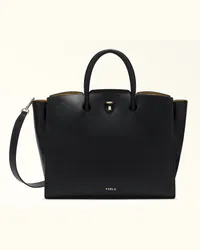 Furla Genesi Borsa Shopping Nero Nero Pelle Di Vitello Morbida + Pelle Di Vitello Granata Donna Nero