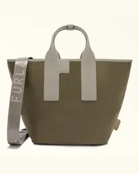 Furla Piuma Borsa Shopping Sage Verde Tessuto Di Nylon Color-block Riciclato + Pelle Stampata Donna Verde