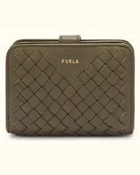 Furla Gerla Portafoglio Compatto Sage Verde Pelle Nappa Intrecciata Donna Verde