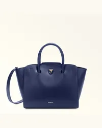 Furla Genesi Borsa Shopping Mediterraneo Blu Pelle Di Vitello Morbida + Pelle Di Vitello Granata Donna Blu