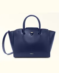 Furla Genesi Borsa Shopping Mediterraneo Blu Pelle Di Vitello Morbida + Pelle Di Vitello Granata Donna Blu