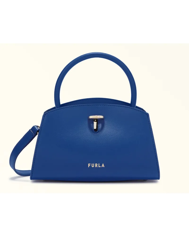 Furla Genesi Borsa Shopping Blu Cobalto Blu Pelle Di Vitello Morbida + Pelle Di Vitello Granata Donna Blu