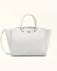 Furla Genesi Borsa Shopping Marshmallow Bianco Pelle Di Vitello Morbida + Pelle Di Vitello Granata Donna Bianco