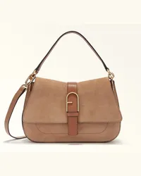 Furla Flow Borsa A Mano Deserto Beige Camoscio + Vacchetta + Pelle Di Vitello Claris Lux Donna Beige