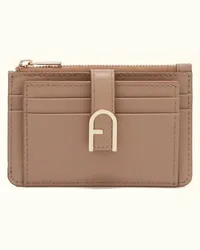 Furla Flow Porta Carte Di Credito Greige Grigio Pelle Di Vitello Claris Lux Donna Grigio