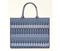 Opportunity Borsa Shopping Toni Blu Denim Blu Tessuto Jacquard Arco Etnico Logo Donna