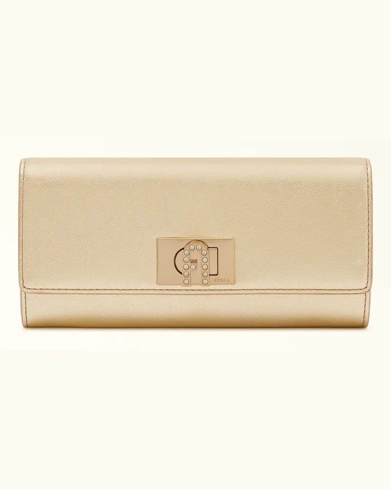 Furla 1927 Portafoglio Continental Color Gold Oro Pelle Di Vitello Claris Metallizzata Donna Oro