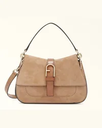 Furla Flow Borsa A Mano Deserto Beige Camoscio + Vacchetta + Pelle Di Vitello Claris Lux Donna Beige