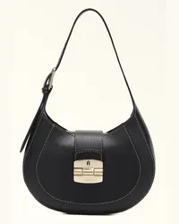 Furla Club 2 Borsa A Spalla Nero Nero Pelle Di Vitello Morbida + Pelle Di Vitello Granata Donna Nero