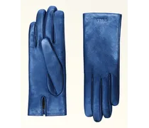 1927 Guanti Blu Cobalto Blu Pelle Nappata Stampata Con Finiture Metallizzate Donna