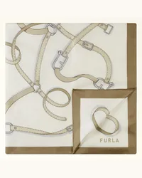 Furla Tortona Sciarpa Toni Marshmallow Bianco Twill Di Seta Con Stampa Arco Sfera Donna Bianco