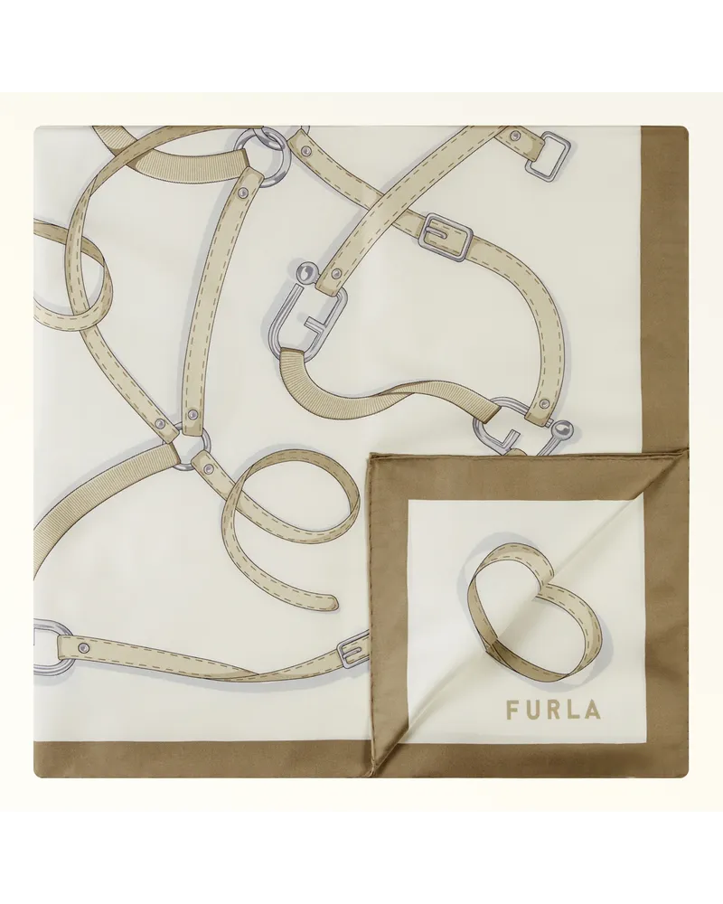 Furla Tortona Sciarpa Toni Marshmallow Bianco Twill Di Seta Con Stampa Arco Sfera Donna Bianco