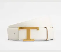 TOD'S Cintura Reversibile T Timeless in Pelle Bianco
