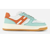 Donna Sneakers Basse, Azzurro,Bianco,Arancio